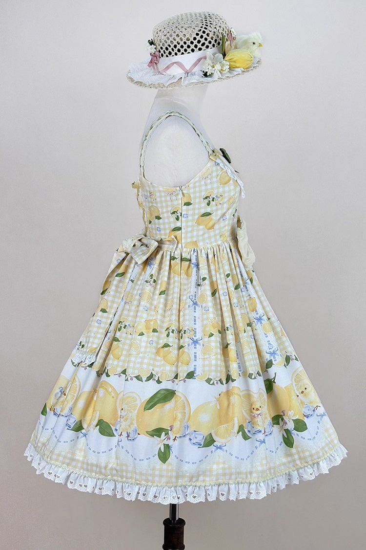 Yellow Lemon Chicken Print Ruffle Bowknot Lace Sweet Lolita Jsk Dress
