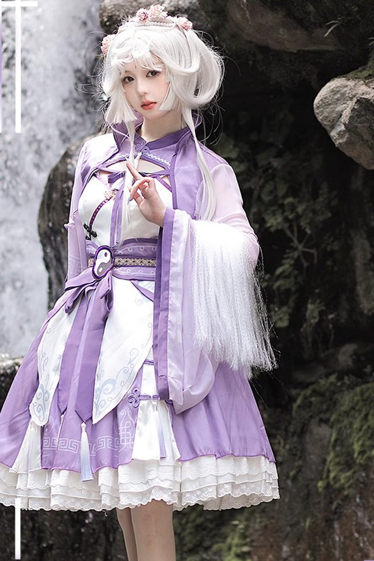 Multi-layer Little Taoist Priest Print Ruffle Sweet Chinese Style Lolita Jsk Dress 2 Colors
