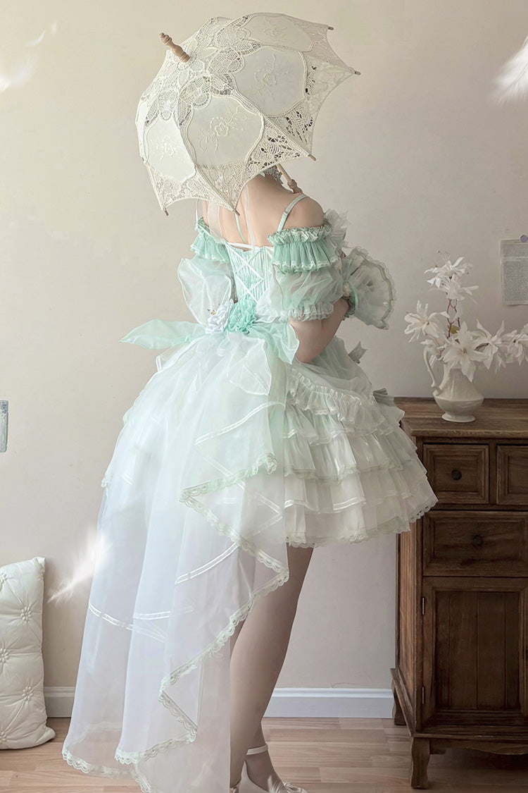 Green Tulip and Wind Chime Multi-Layered Ruffle Bowknot Lace Sweet Gorgeous Lolita Jsk Dress