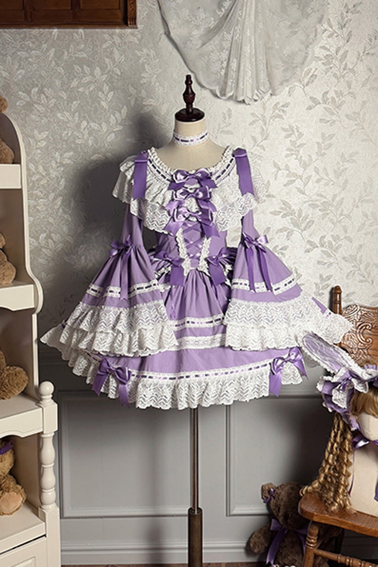 Purple Rabbit Sleeping Doll Long Trumpet Sleeves Ruffle Bowknot Lace Sweet Lolita Dress