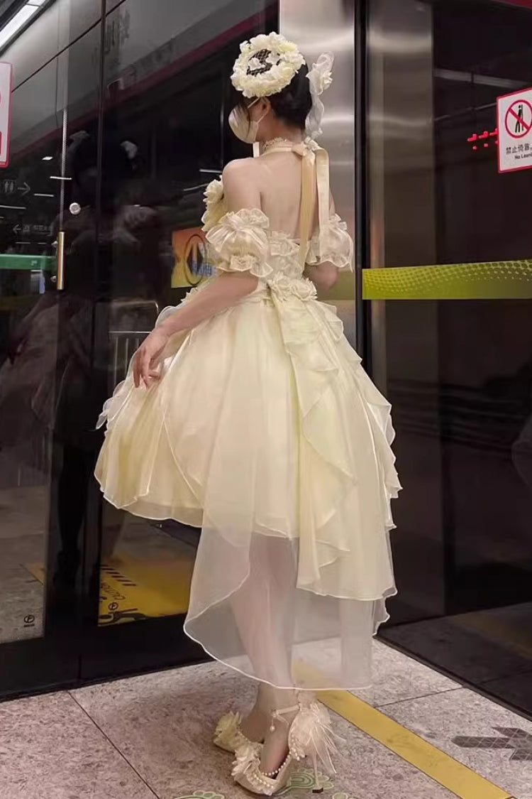 Ivory Ruffle Bowknot Sweet Princess Gorgeous Lolita Strapless Dress Set