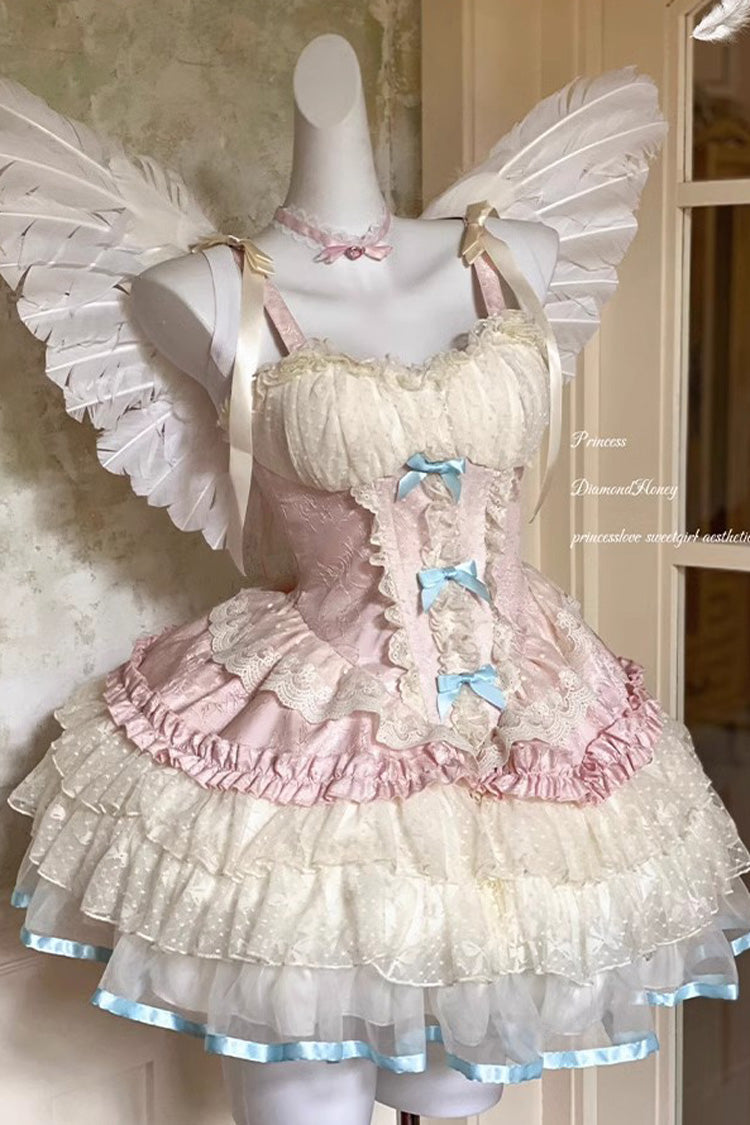 Pink Dream Girl Multi-Layered Ruffle Bowknot Lace Ballet Sweet Lolita Dress