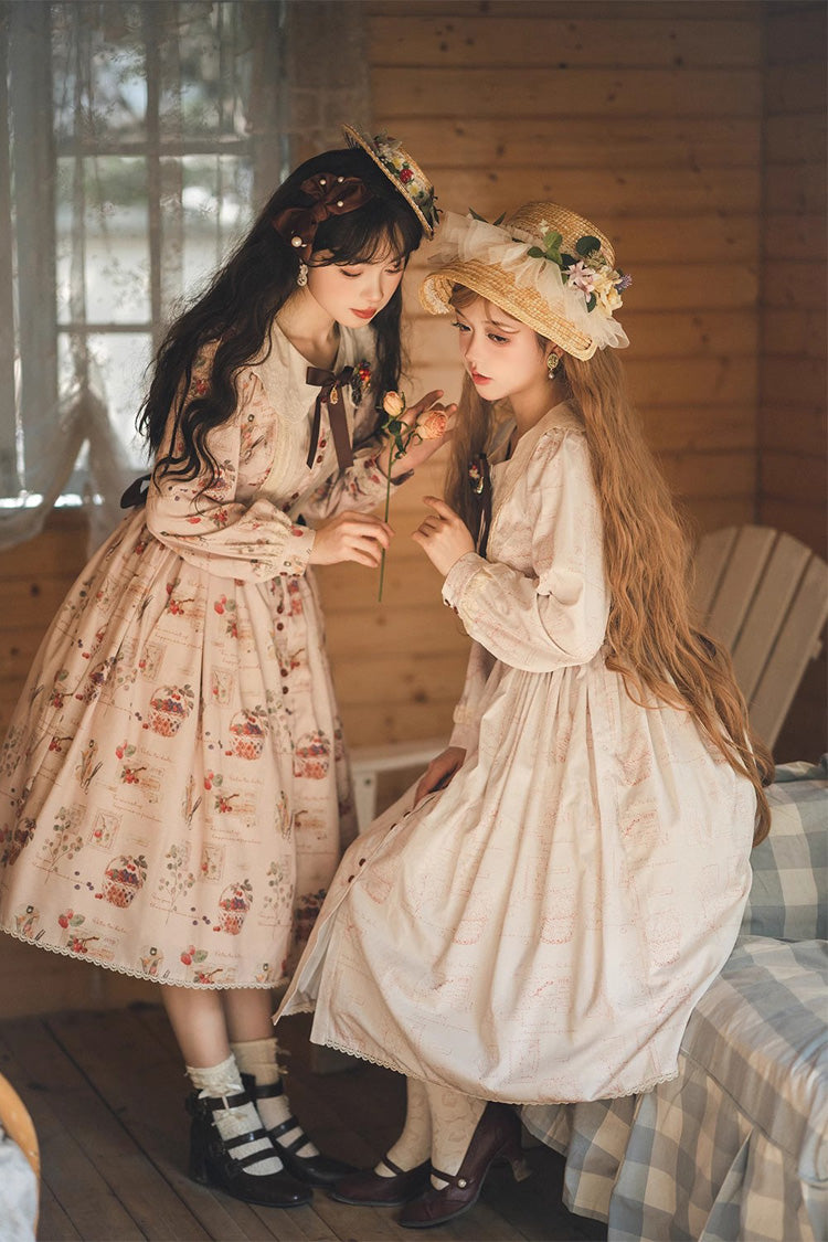 Forest Illustrated Book Long Lantern Sleeves Print Ruffle Sweet Lolita OP Dress 3 Colors