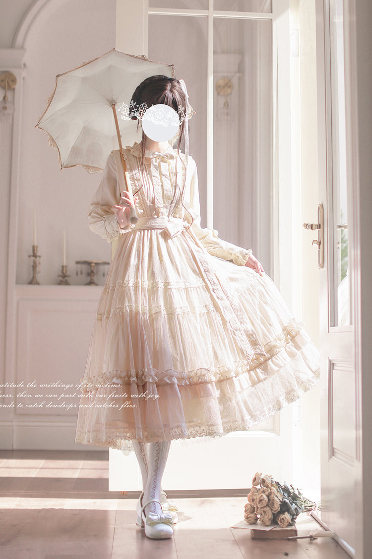 Ivory Sleeveless Ruffle Lace Sweet Japanese Elegant Lolita Jumper Dress