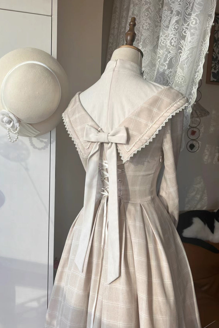 Apricot Fontainebleau Long Sleeves Plaid Print Bowknot Elegant Sweet Lolita Dress