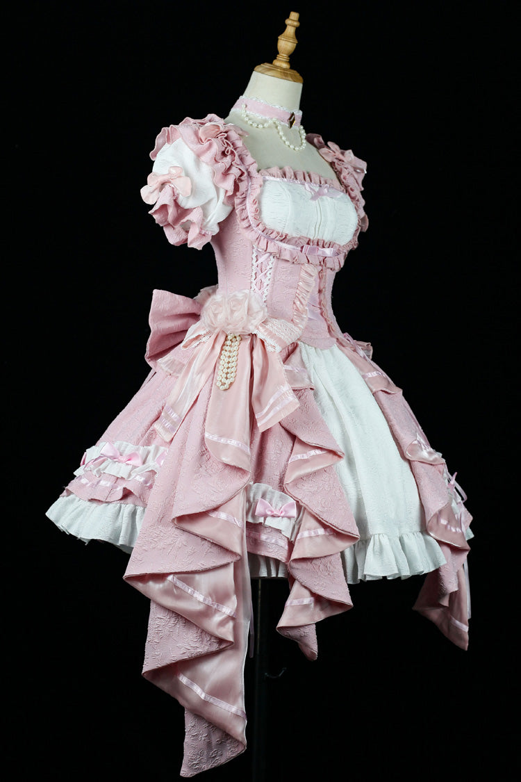 Spring Overture Square Collar Short Sleeves Ruffle Cardigan Bowknot Lace Sweet Elegant Lolita Skirt Set 4 Colors