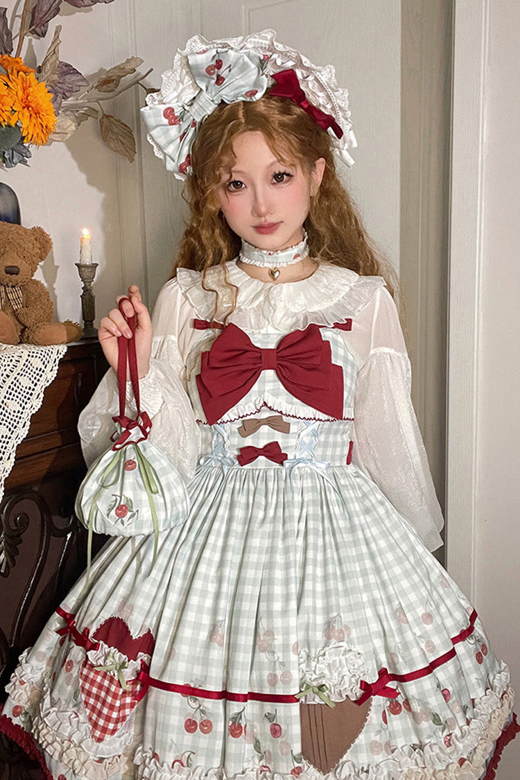 Light Blue South City Cherry Shop Plaid Print Ruffle Bowknot Sweet Lolita Jsk Dress