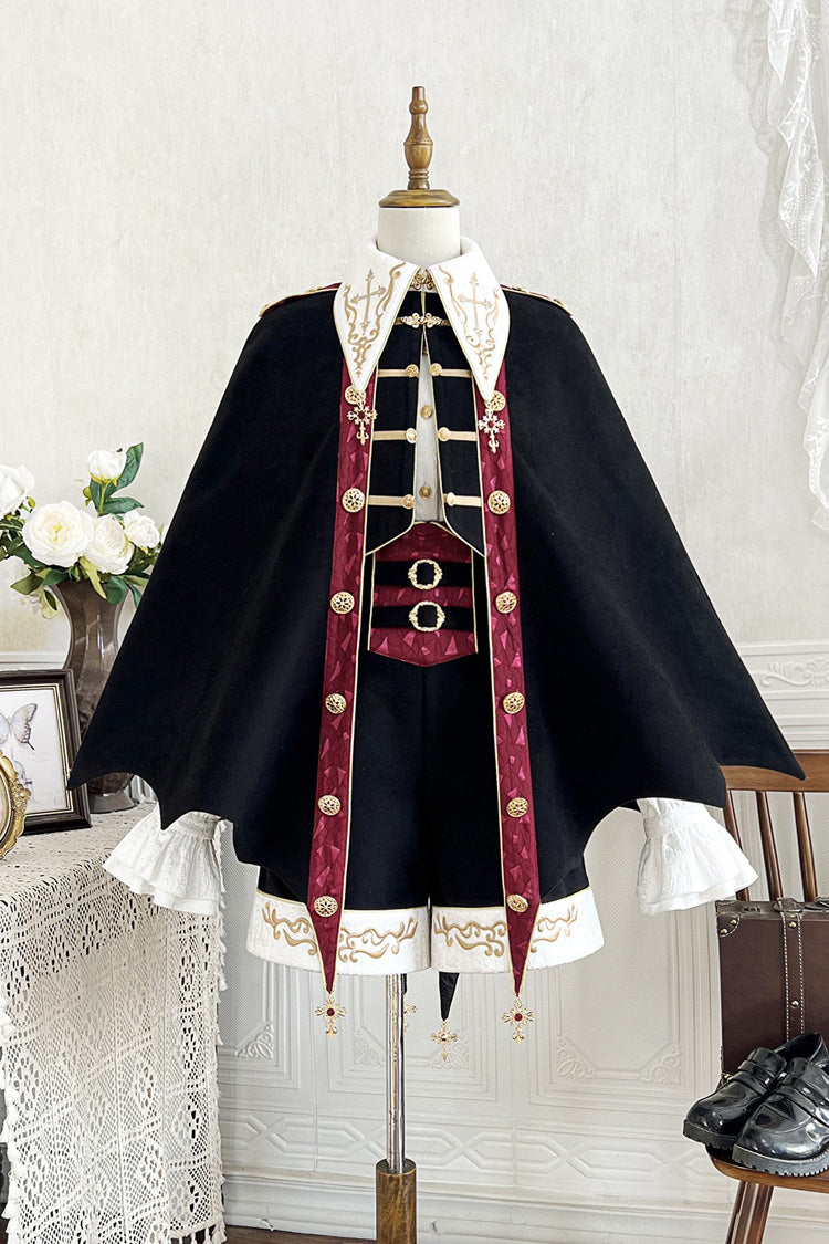 Black Vampire Noble Court Long Sleeves Embroidery Gothic Prince Handsome Ouji Lolita Set