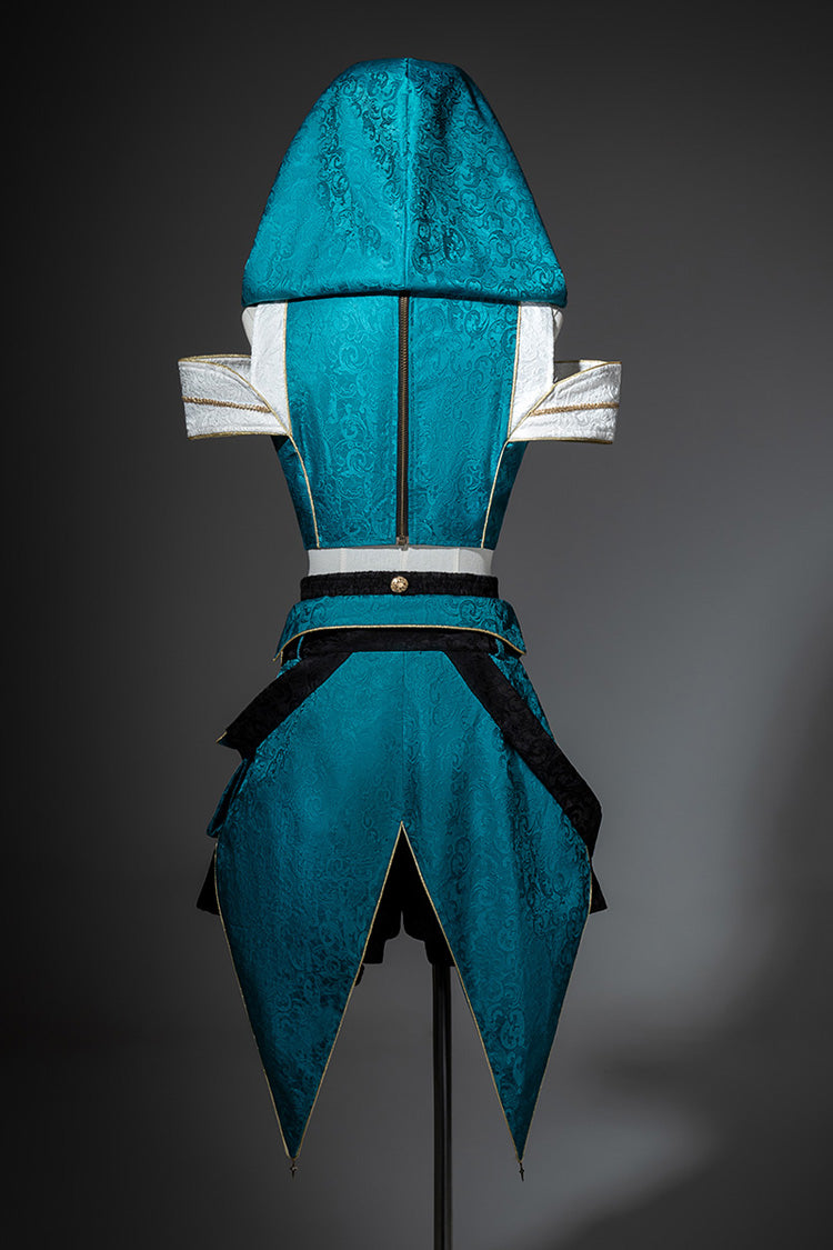 Blue/Green Traveler's Outfit Print Embroidery Hooded Ouji Fashion Sweet Handsome Lolita Set