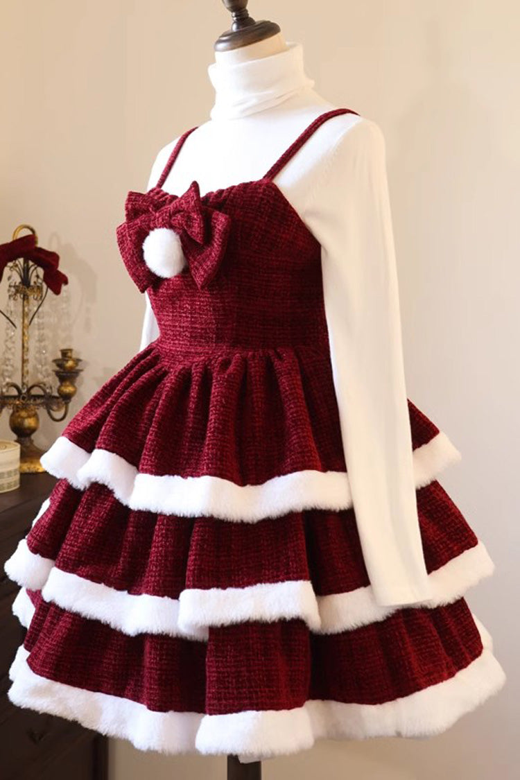 Red Christmas Carol Triple-Layered Bowknot Sweet Lolita Jsk Dress