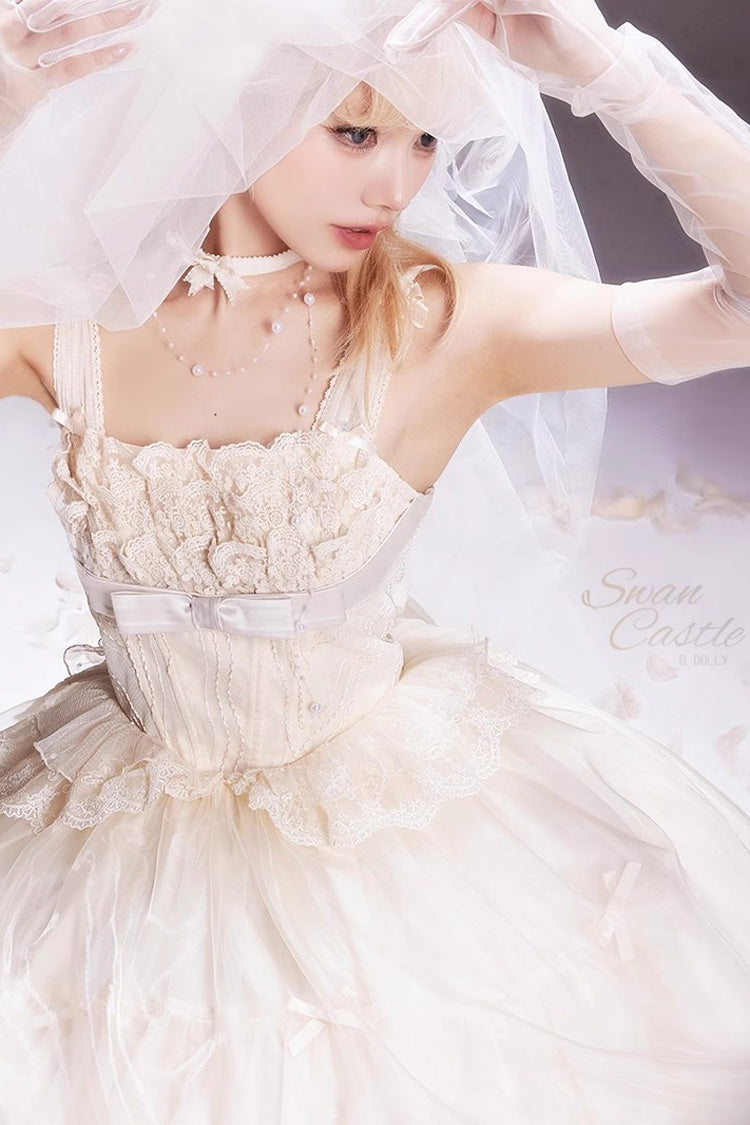 Ivory Swan Castle Ruffle Bowknot Lace Sweet Elegant Gorgeous Lolita Jsk Long Dress