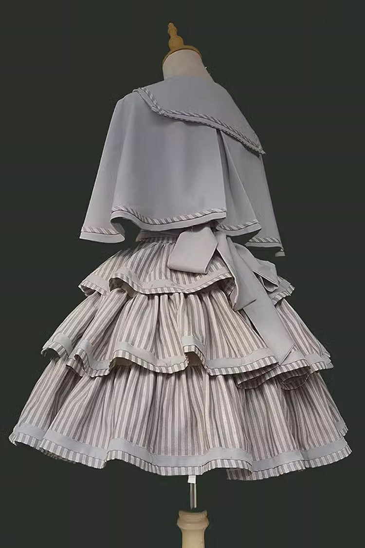From the Other Side Sleeveless Triple-Layered Vertical Stripes Print Print Ruffle Bowknot Sweet College Style Lolita Jsk Dress