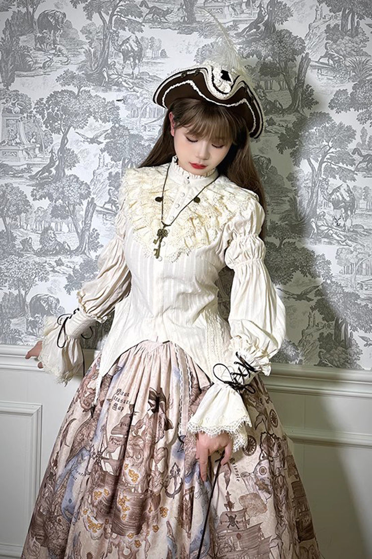 Pirate Series Navigation Treasure Hunting Guide Print Ruffle Sweet Classic Lolita Skirt 4 Colors