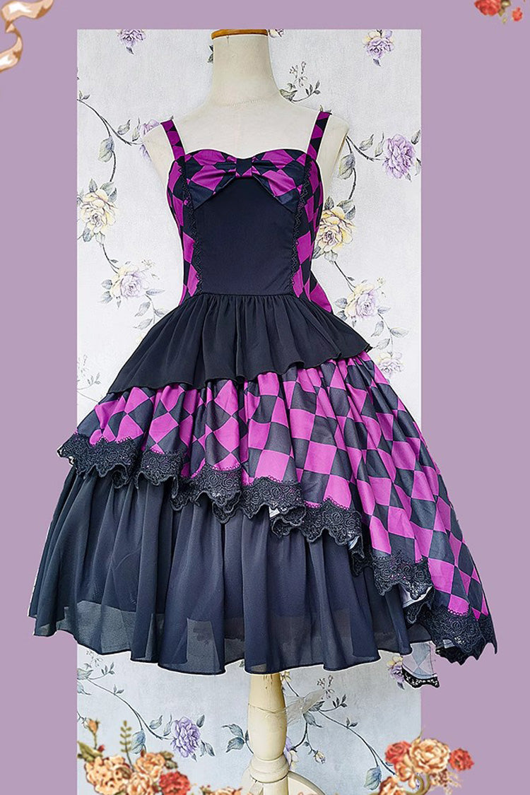 Multi-Color Triple-Layered Print Bowknot Lace Asymmetric Classic Vintage Lolita Dress 5 Colors