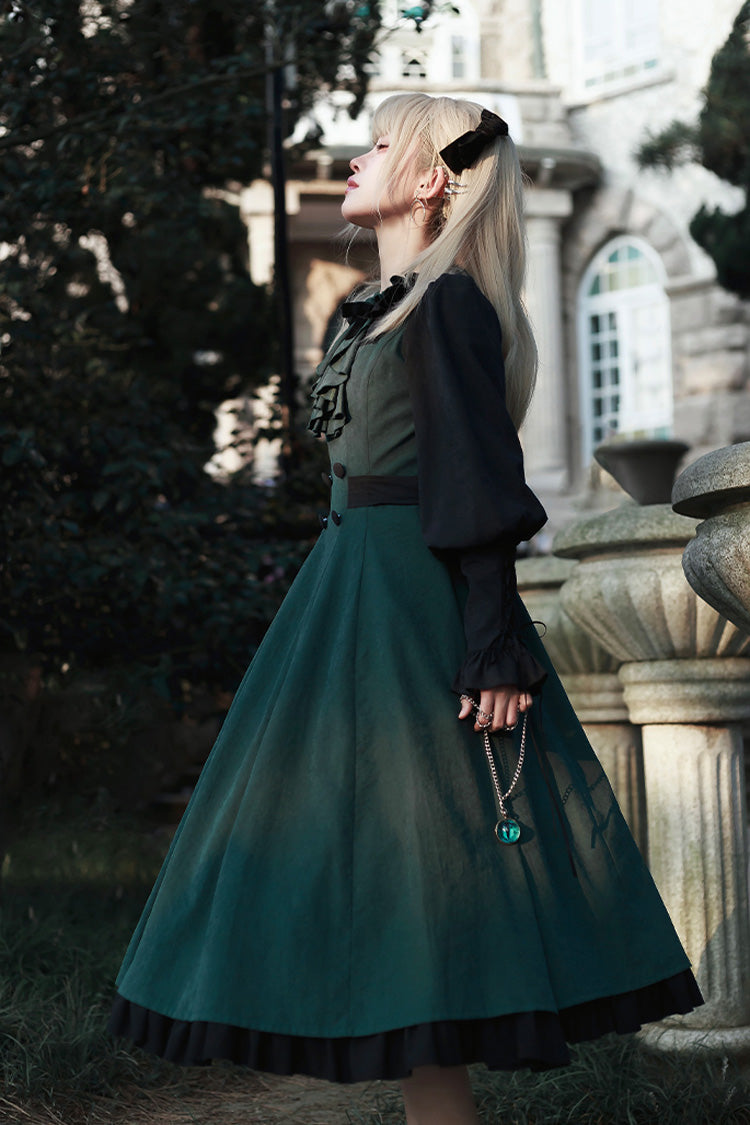 Green Potions School Long Sleeves Ruffle Bowknot Sweet Elegant Lolita Dress Two-piece Set