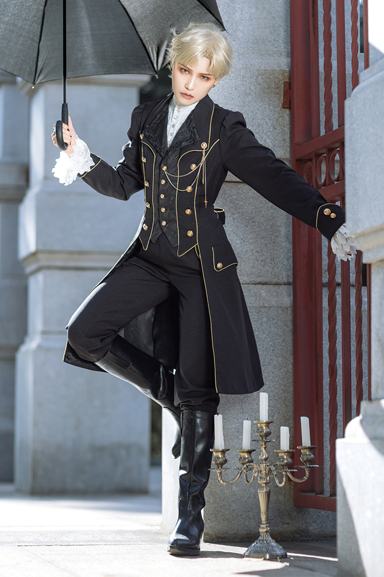 Prince Retro Immortal Black and White Rose Single Breasted Ouji Fashion Lolita Coat