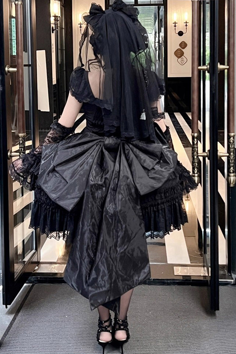 Black Jewelry Love Story Halterneck Ruffle Hanayome Bowknot Lace Gothic Lolita Dress