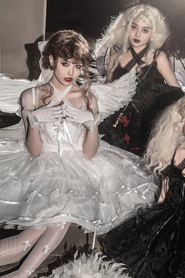 Seven Deadly Sins Sleeveless Double-Layered Ruffle Hanayome Bowknot Lace Gothic Plus Size Lolita Jsk Dress 3 Colors