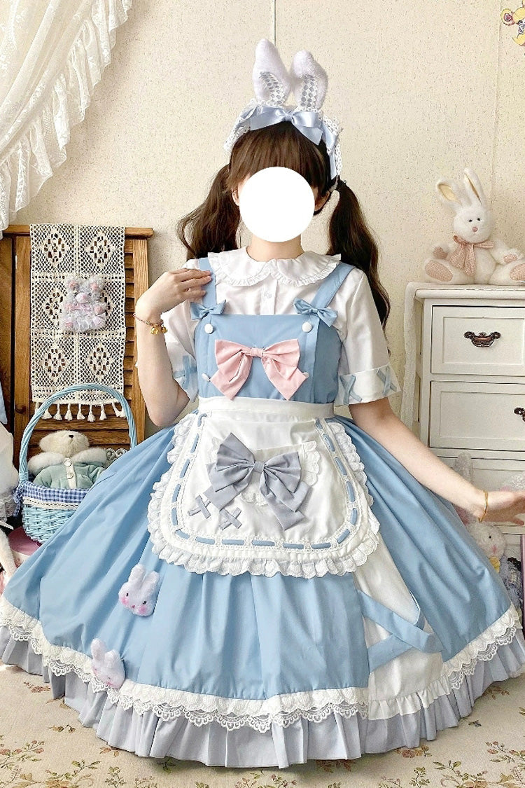 Blue Picnic Rabbit Ruffle Bowknot Lace Daily Sweet Lolita Jsk Dress Set