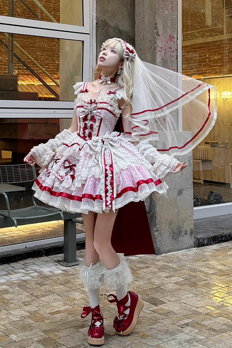 Pink Moonstone Sleeveless Ruffle Embroidery Bowknot Lace Fishbone Sweet Princess Lolita Dress