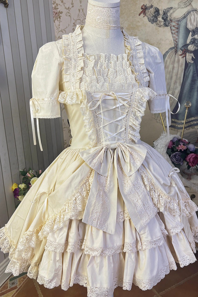 Miss Rella Short Sleeves Multi-Layered Ruffle Cardigan Bowknot Lace-Up Sweet Lolita Dress 9 Colors