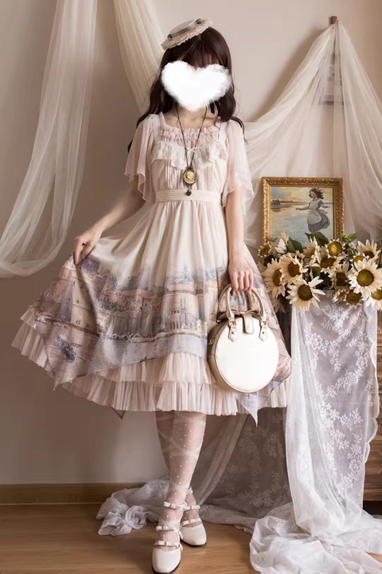 Apricot Adria Multi-Layered Printed Irregular Sweet Lolita Jsk Dress