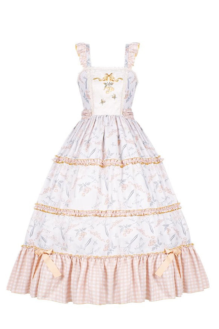 Multi-Color Cherry Butterfly Printed Embroidered Ruffle Sweet Lolita JSK Dress