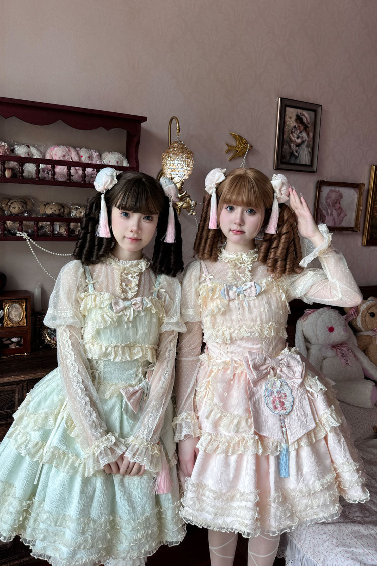 Good Night, Peach Sleeveless Multi-Layered Ruffled Bow Lace Sweet Chinese Style Lolita Jsk Dress 3 Colors