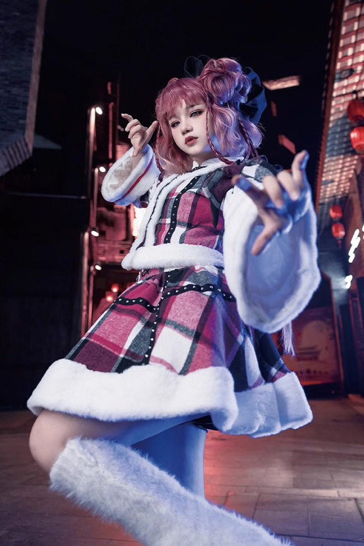 Multi-Color Plaid Print Bowknot Autumn Winter Sweet Chinese Style Lolita Skirt Set