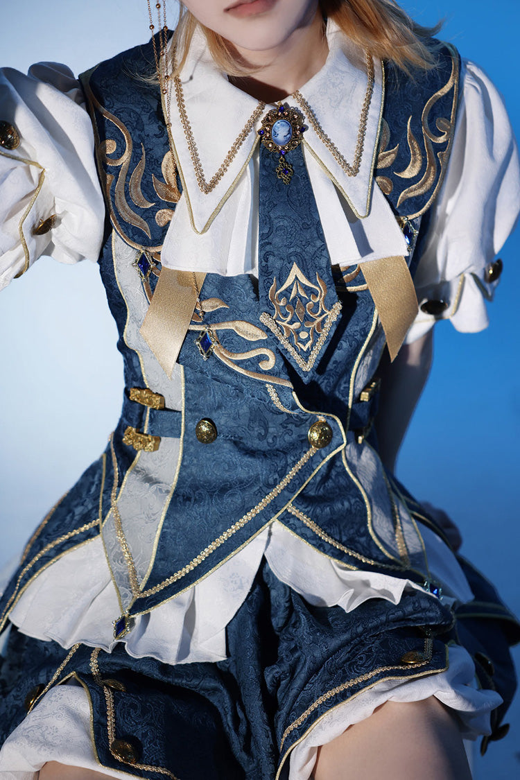 Blue Contract Magic Medieval Embroidery Classic Prince Handsome Ouji Lolita Coat