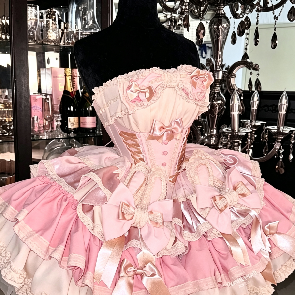 Ribbon Dance Multi-Layered Ruffle Bowknot Lace-Up Sweet Princess Lolita Dress 3 Colors