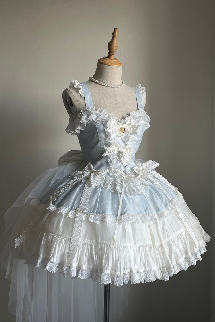 Blue Sweetheart Splolita Ruffle Bowknot Lace-Up Sweet Lolita Skirt Set