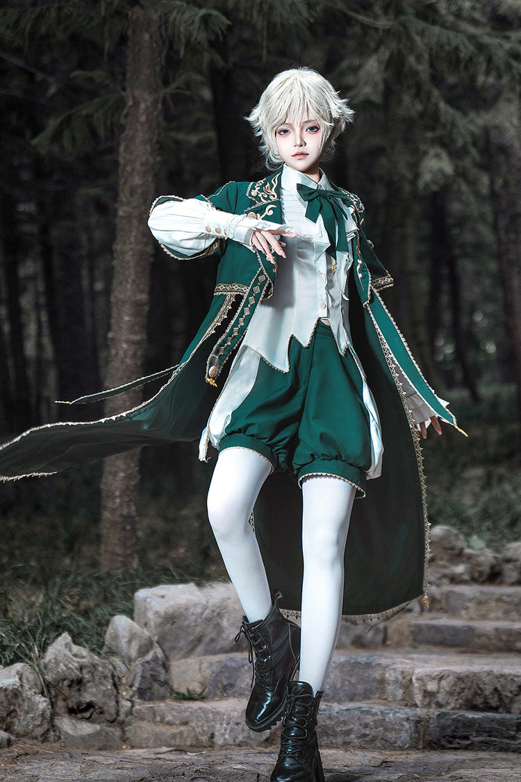 Green Theocratic Messenger Embroidery Classic Military Gorgeous Handsome Ouji Lolita Coat Blouse Shorts Set