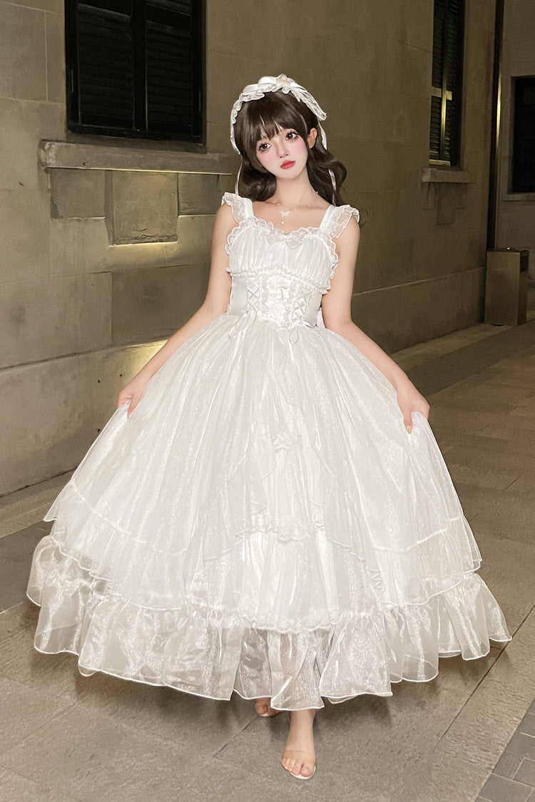 White Moonlight Sonata Ruffle Cardigan Bowknot Lace Sweet Vintage Lolita Jsk Dress
