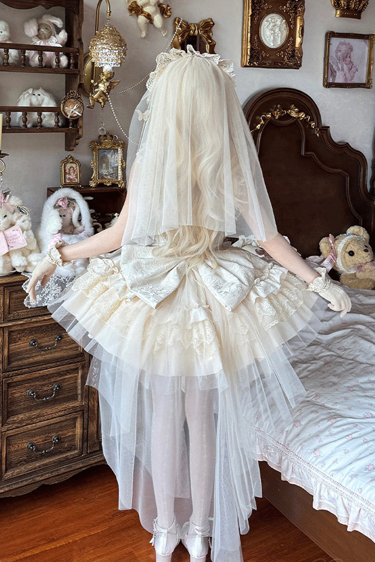 Ivory Sleeveless Multi-Layered Ruffle Bowknot Lace Lace-Up Sweet Princess Lolita Jsk Dress