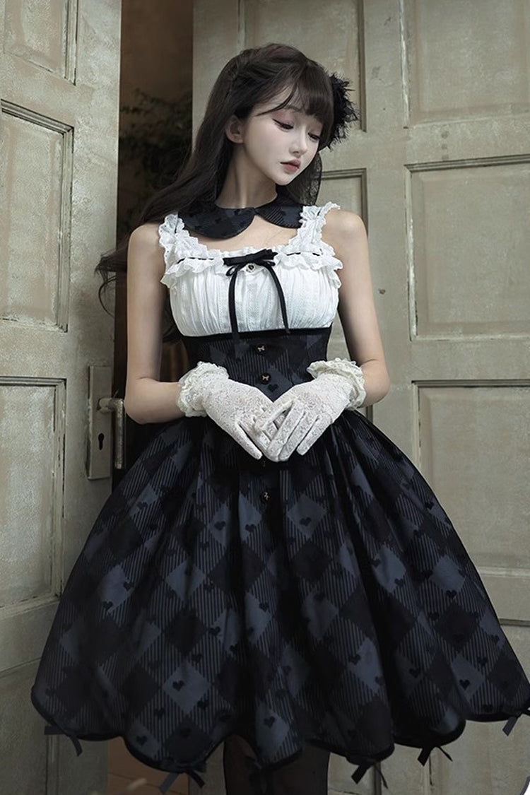 Black Swan Short Sleeves Plaid Print Sweet Elegant Princess Lolita Dress Short Version