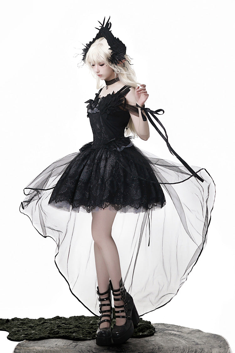 Black Black Swan's Prayer Sleeveless Ruffle Bowknot Gothic Ballet Lolita Jsk Dress