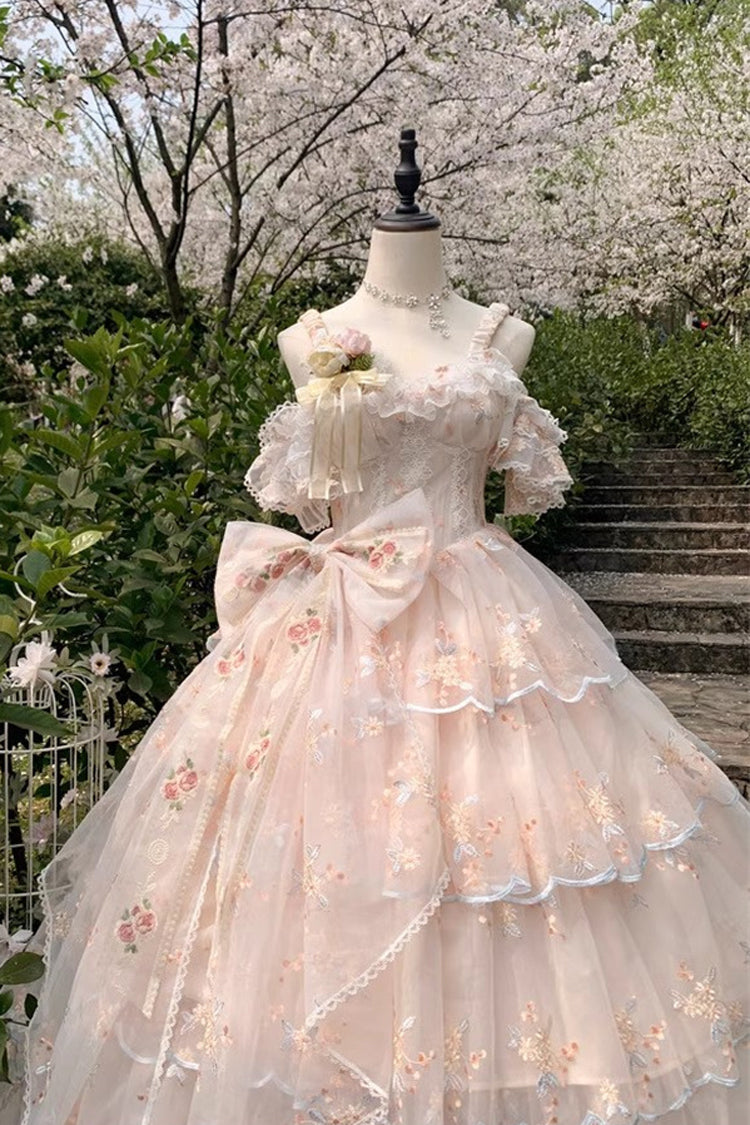 Apricot Diana's Flowers Sleeveless Multi-Layered Ruffle Hanayome Bowknot Lace Sweet Gorgeous Lolita Jsk Dress 2 Versions