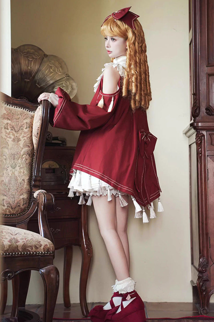 Red Starry Night Long Sleeves Ruffle Embroidery Sweet Princess Lolita Dress Full Set