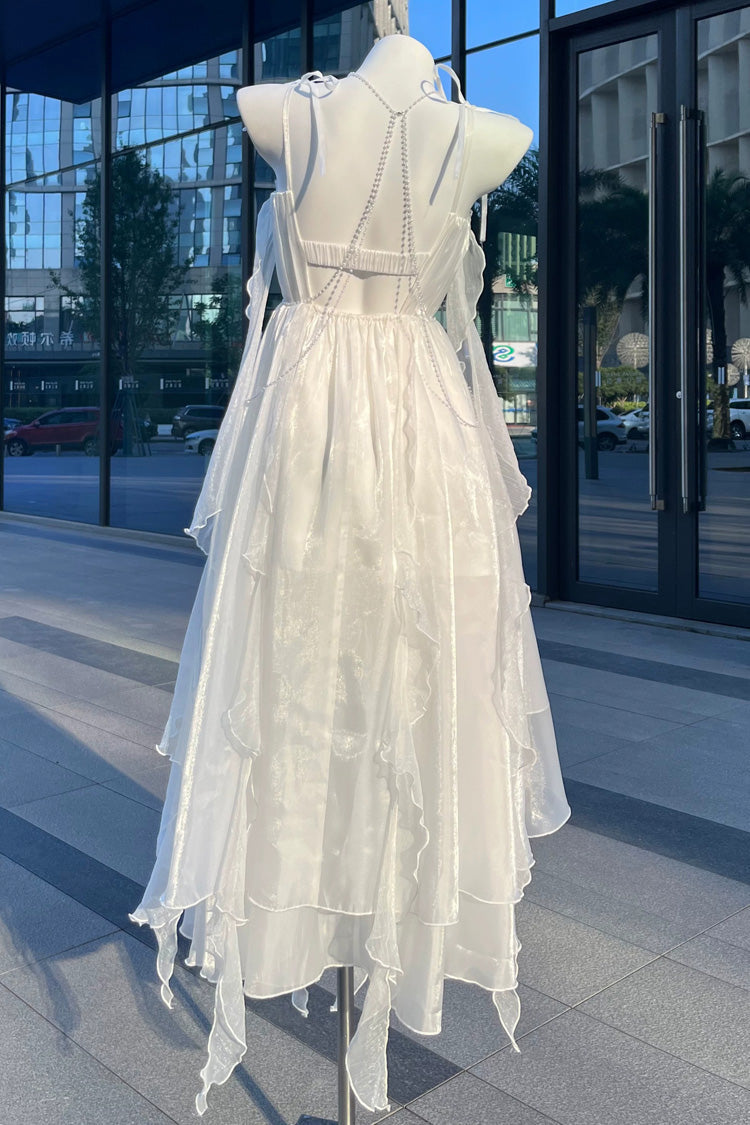 White Moonlight Chiffon Backless Bowknot Asymmetric Sweet Lolita Jsk Dress