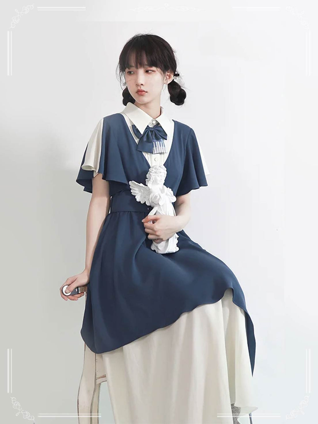 Artistic Bow Accented Layer Dress College Style Chiffon Summer and Autumn