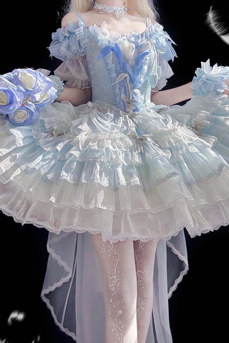 Blue Tulip and Wind Chime Multi-Layered Ruffle Bowknot Lace Sweet Gorgeous Lolita Jsk Dress