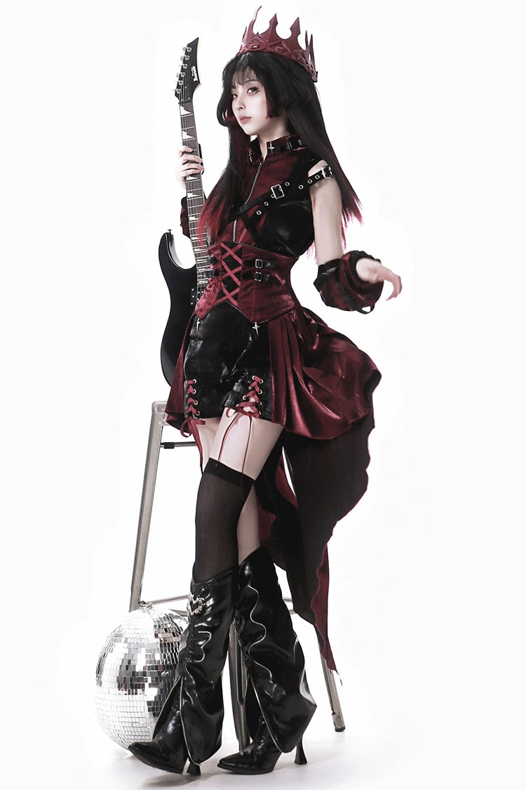 Black/Red Chief Assassin Lace-Up Gothic Ouji Lolita Shorts Set