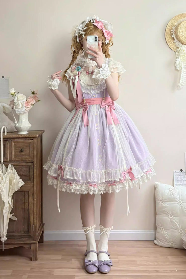 Purple Sakura's Spring Resonance Sleeveless Ruffled Bow Sweet Lolita Jsk Dress (Short Version)