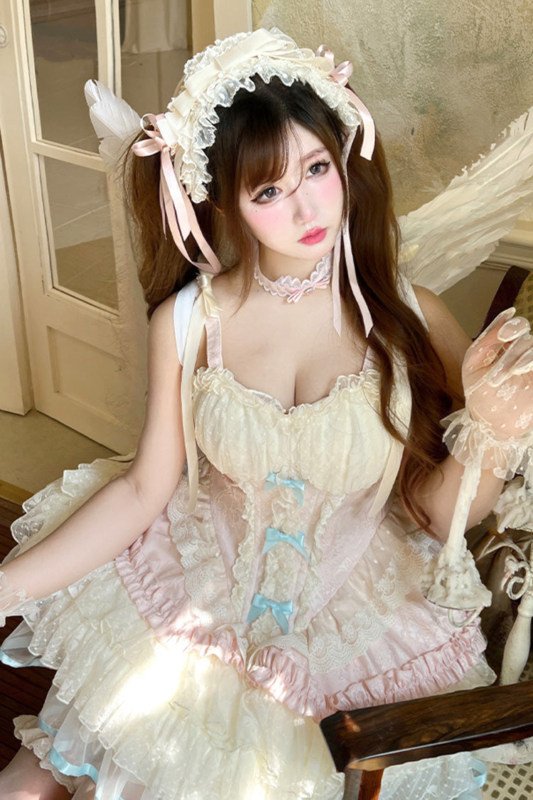 Pink Dream Girl Multi-Layered Ruffle Bowknot Lace Ballet Sweet Lolita Dress