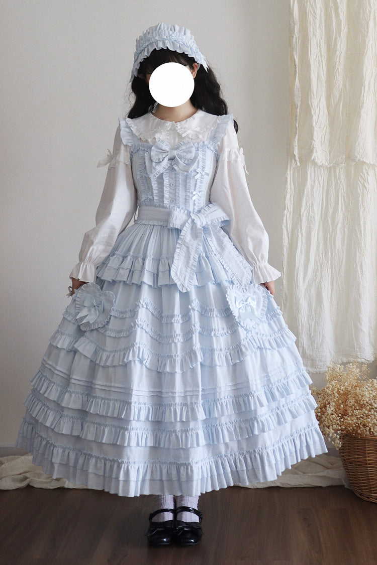 Blue Heart In Love Multi-Layered Ruffled Bow Sweet Lolita Jsk Dress