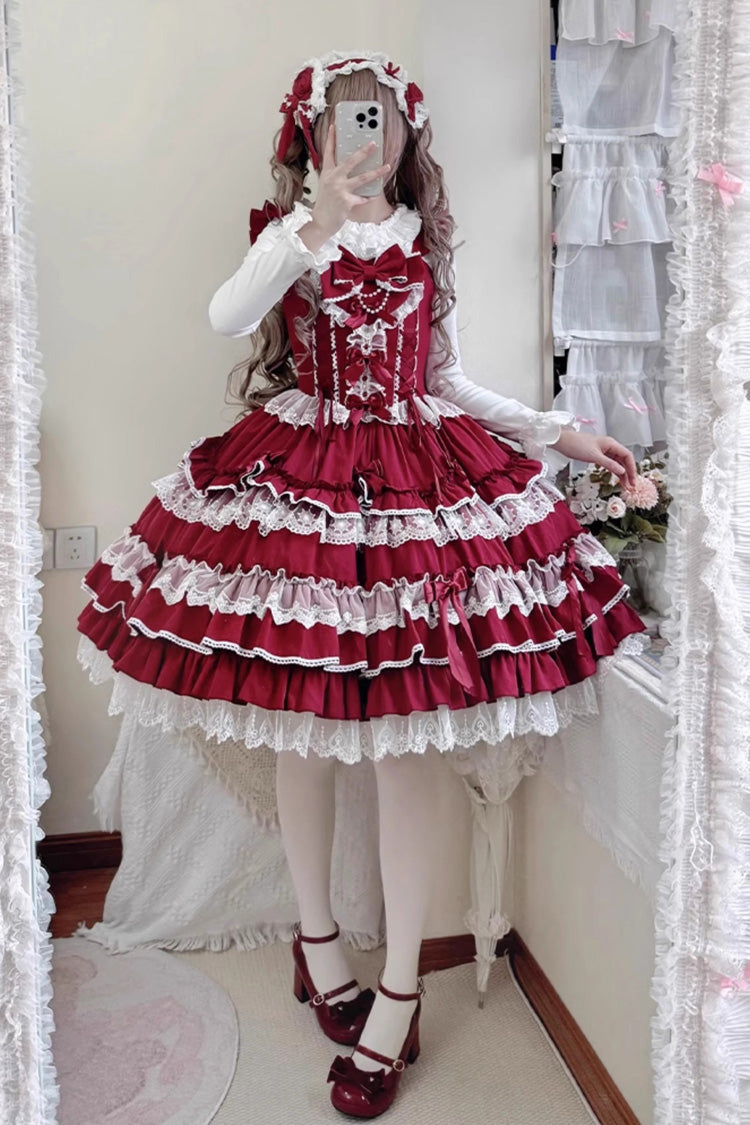 Love Notebook Sleeveless Multi-Layered Ruffle Bowknot Lace Sweet Lolita Jsk Dress 5 Colors