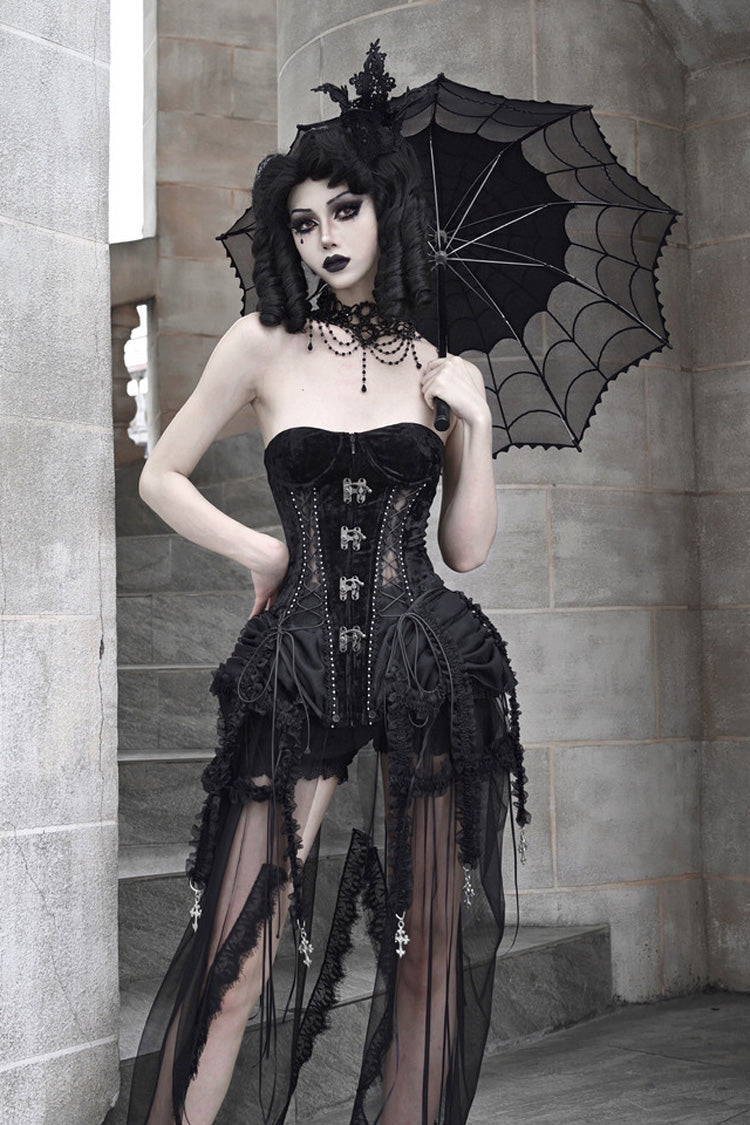 Black Hell Alice Hollow Lace-Up Fishbone Gothic Lolita Dress Corset