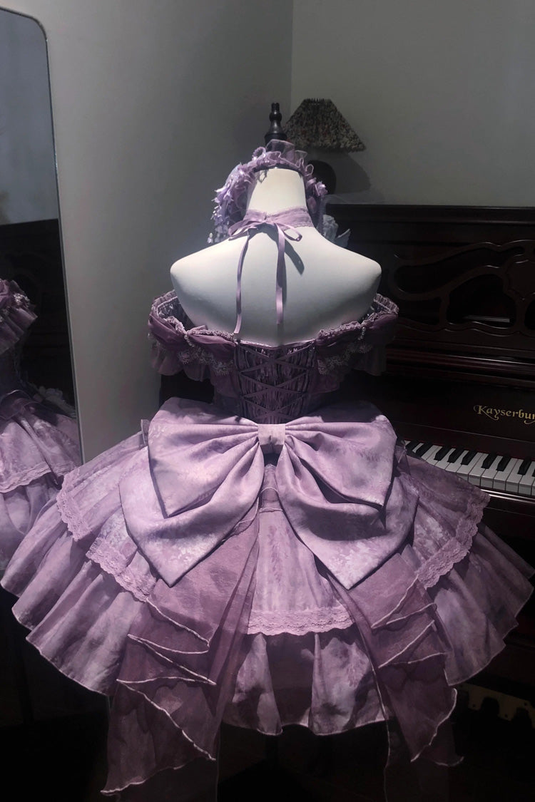 Purple Wisteria Wonderland Double-Layered Bow Lace-Up Sweet Elegant Princess Ballet Lolita Jsk Dress