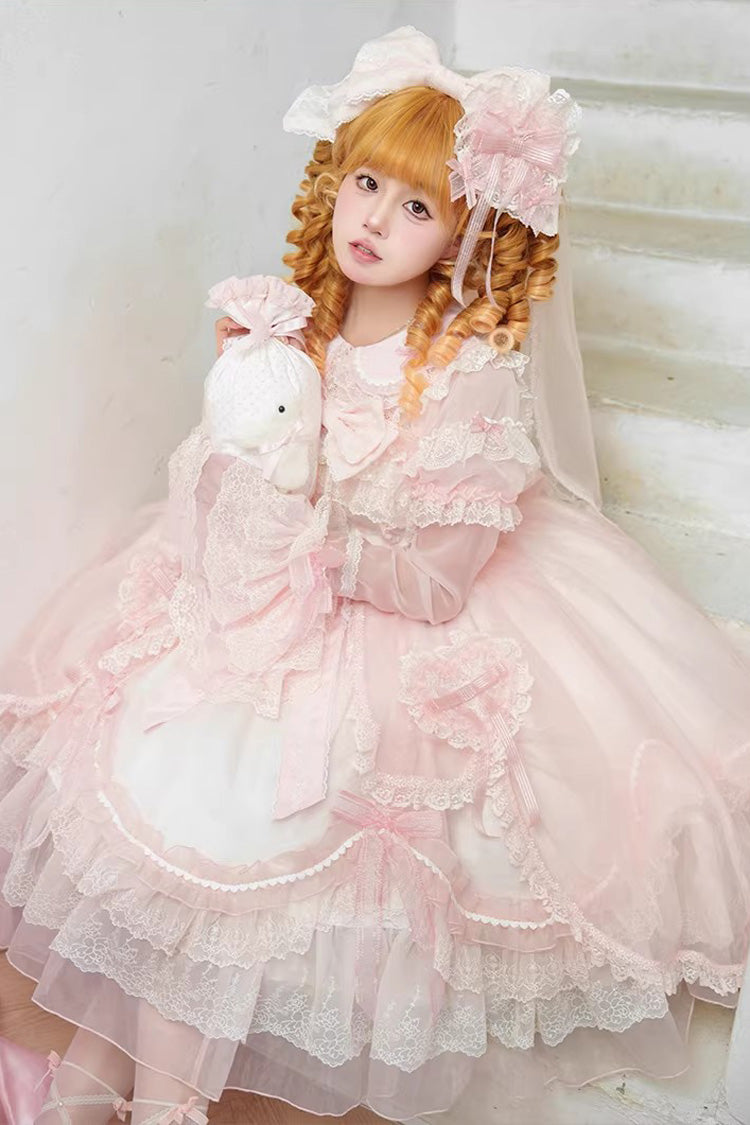 Pink Candy Flavor Square Collar Sleeveless Ruffled Bow Lace Sweet Gorgeous Lolita Jsk Dress
